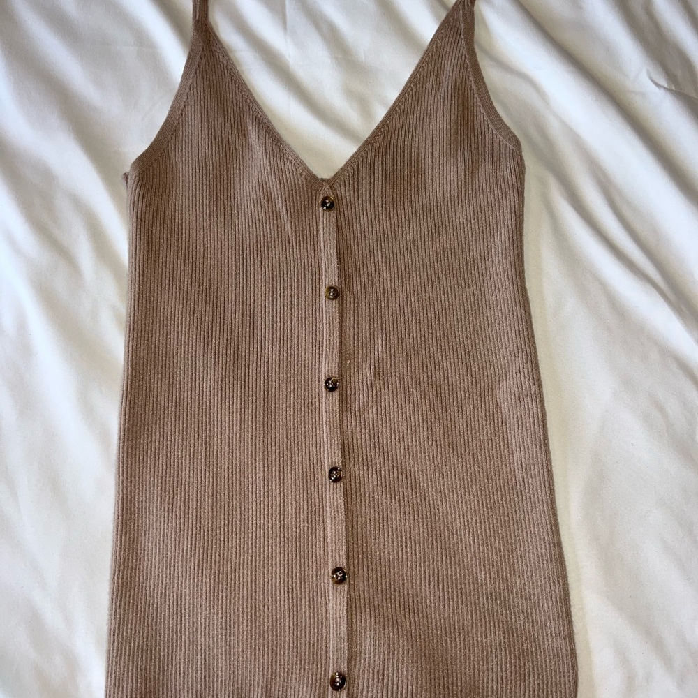 Tan knit Button-Down Tank Top